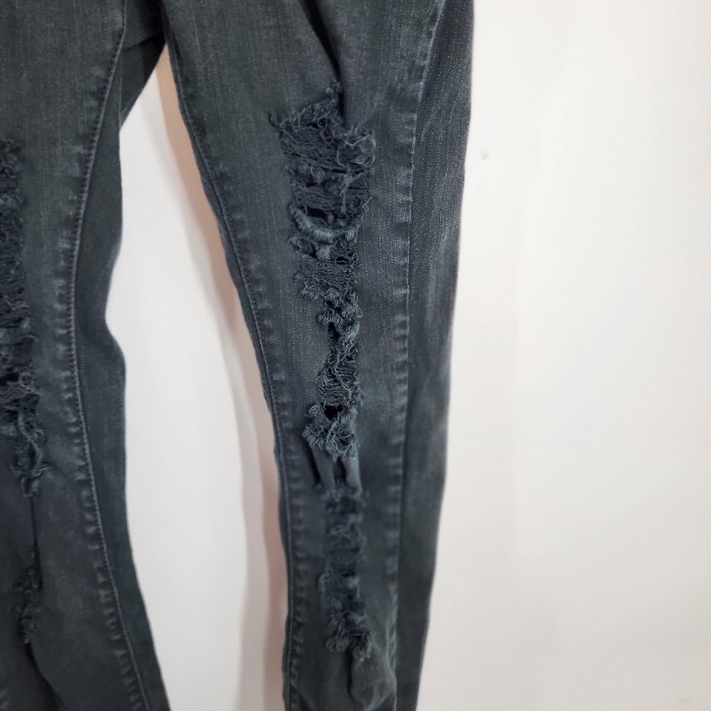 Machine Distressed Black Denim - Picture 2 of 11